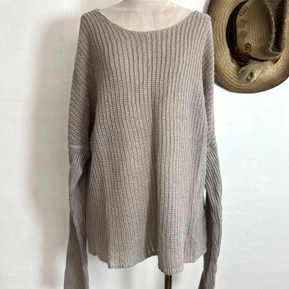 Armani Exchange Womens XL Slouchy Chunky Knit Sweater Gray Taupe Drop Shoulder